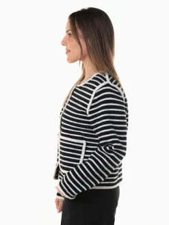 Cardigan às riscas com bolsos