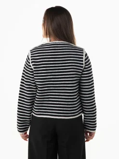 Cardigan às riscas com bolsos
