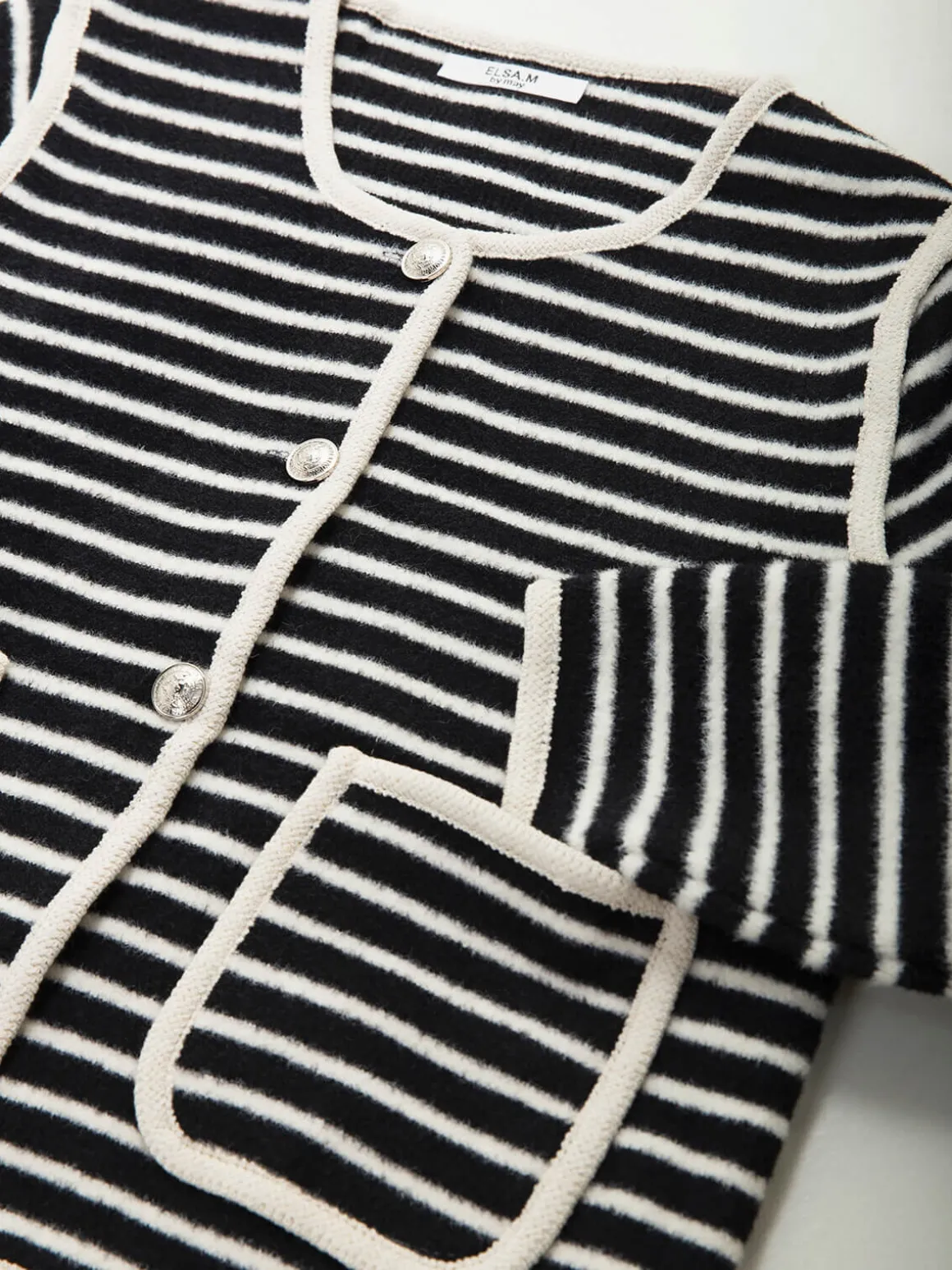 Cardigan às riscas com bolsos