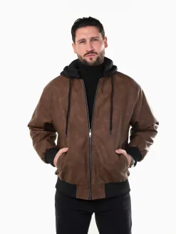 Casaco bomber efeito pele com capuz