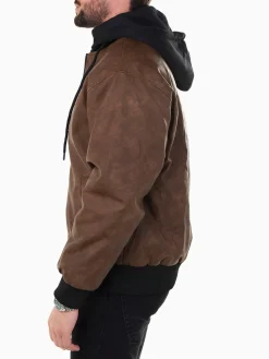 Casaco bomber efeito pele com capuz