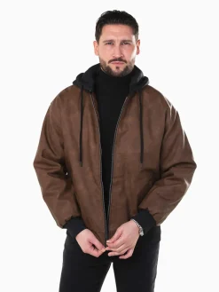 Casaco bomber efeito pele com capuz