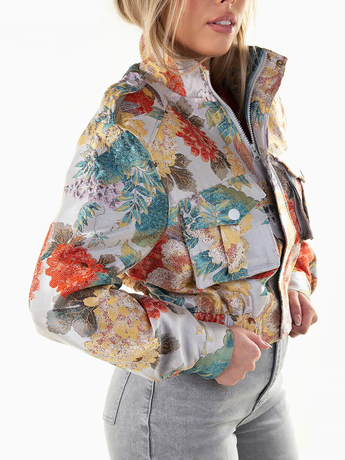 Casaco bomber jacquard cinza