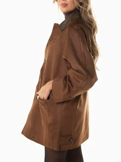 Casaco comprido efeito camurça