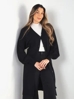 Casaco de malha comprido manga abalonada