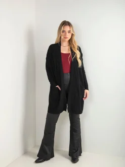 Casaco de malha estruturada com bolsos