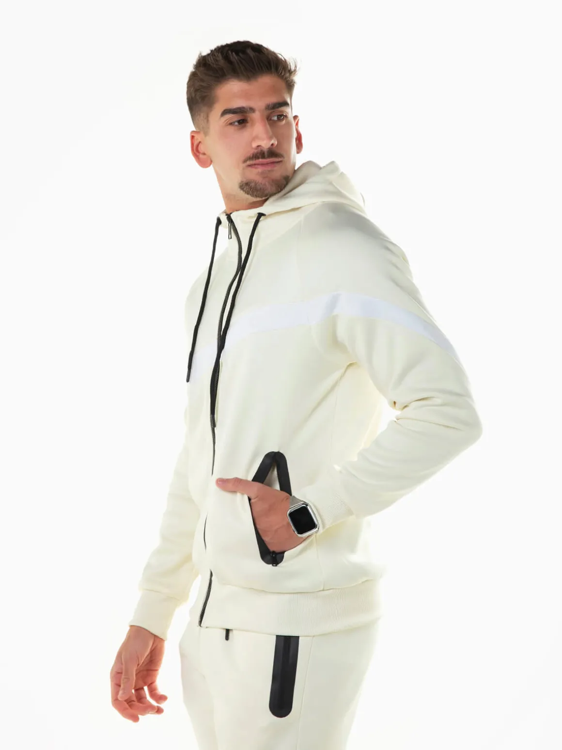 Casaco desportivo color block com capuz