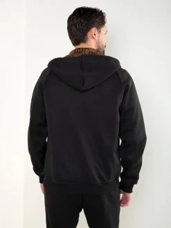 Casaco hoodie preto com interior estampado