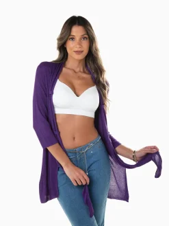 Casaco malha aberta manga 3/4