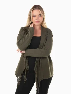 Casaco malha aberto com franjas