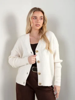 Casaco malha canelada decote V