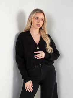 Casaco malha canelada decote V