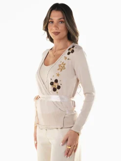 Casaco malha com bordados