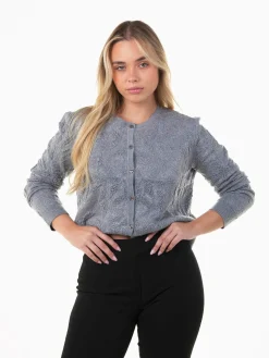 Casaco malha com textura folhas