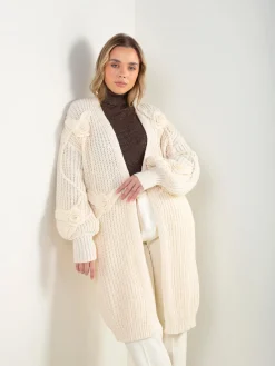 Casaco malha comprido aberto com flores