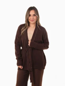 Casaco malha comprido com cinto