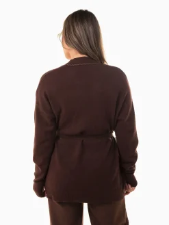 Casaco malha comprido com cinto