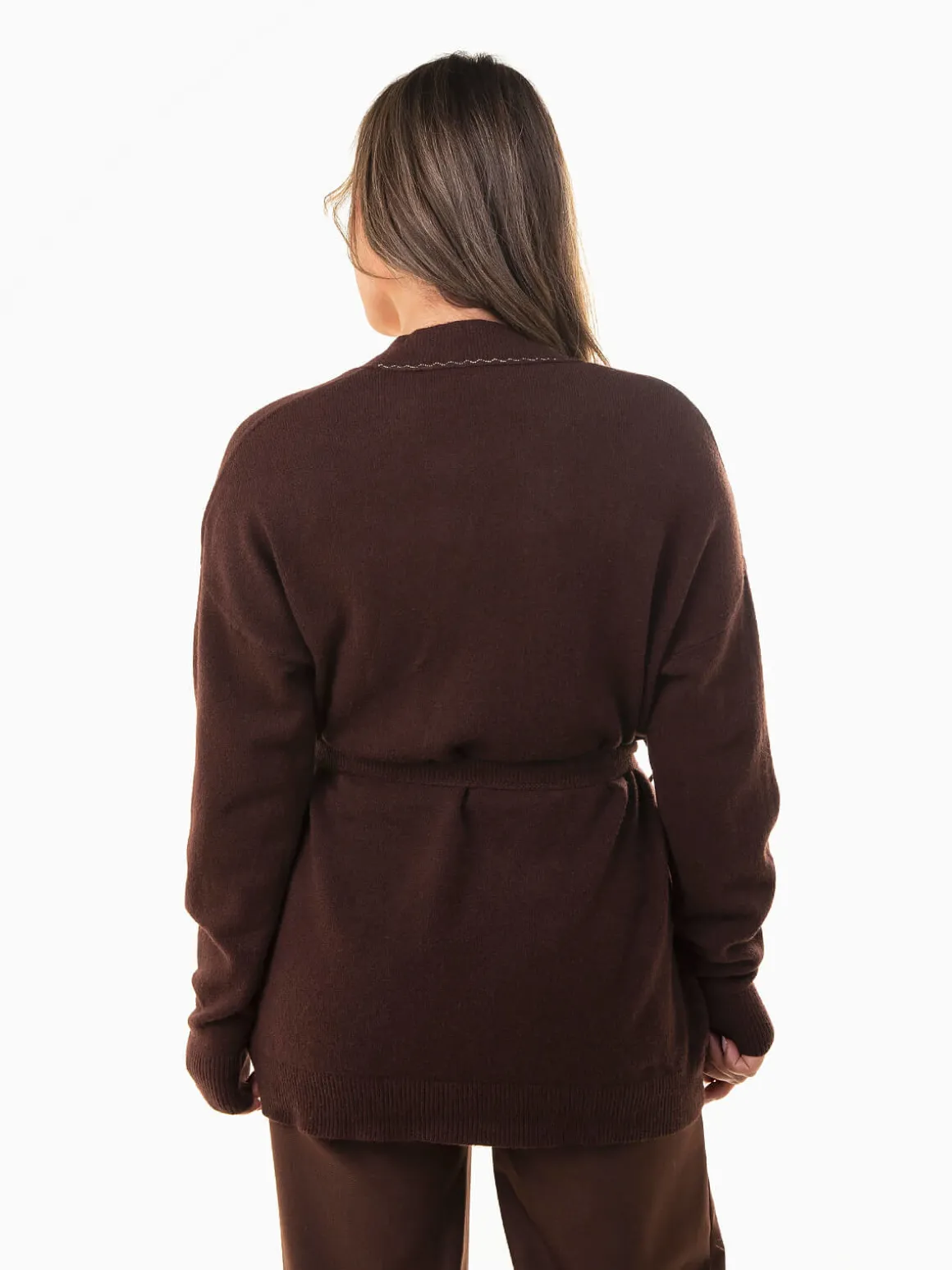 Casaco malha comprido com cinto