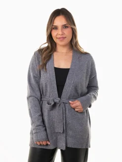 Casaco malha comprido com cinto