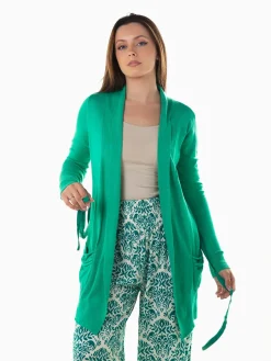 Casaco malha comprido com cinto