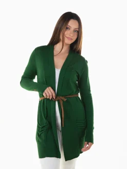 Casaco malha comprido com cinto