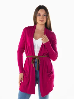 Casaco malha comprido com cinto