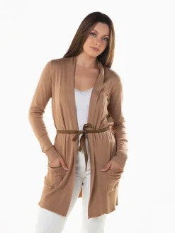 Casaco malha comprido com cinto