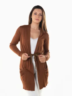 Casaco malha comprido com cinto