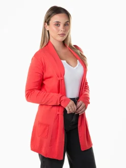 Casaco malha comprido com bolsos