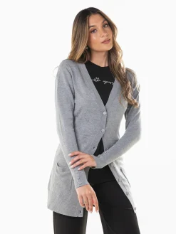 Casaco malha comprido com bolsos