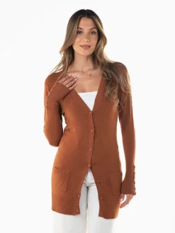 Casaco malha comprido com bolsos