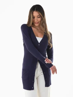 Casaco malha comprido com bolsos