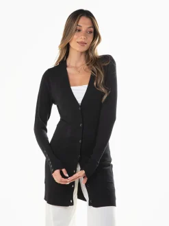 Casaco malha comprido com bolsos