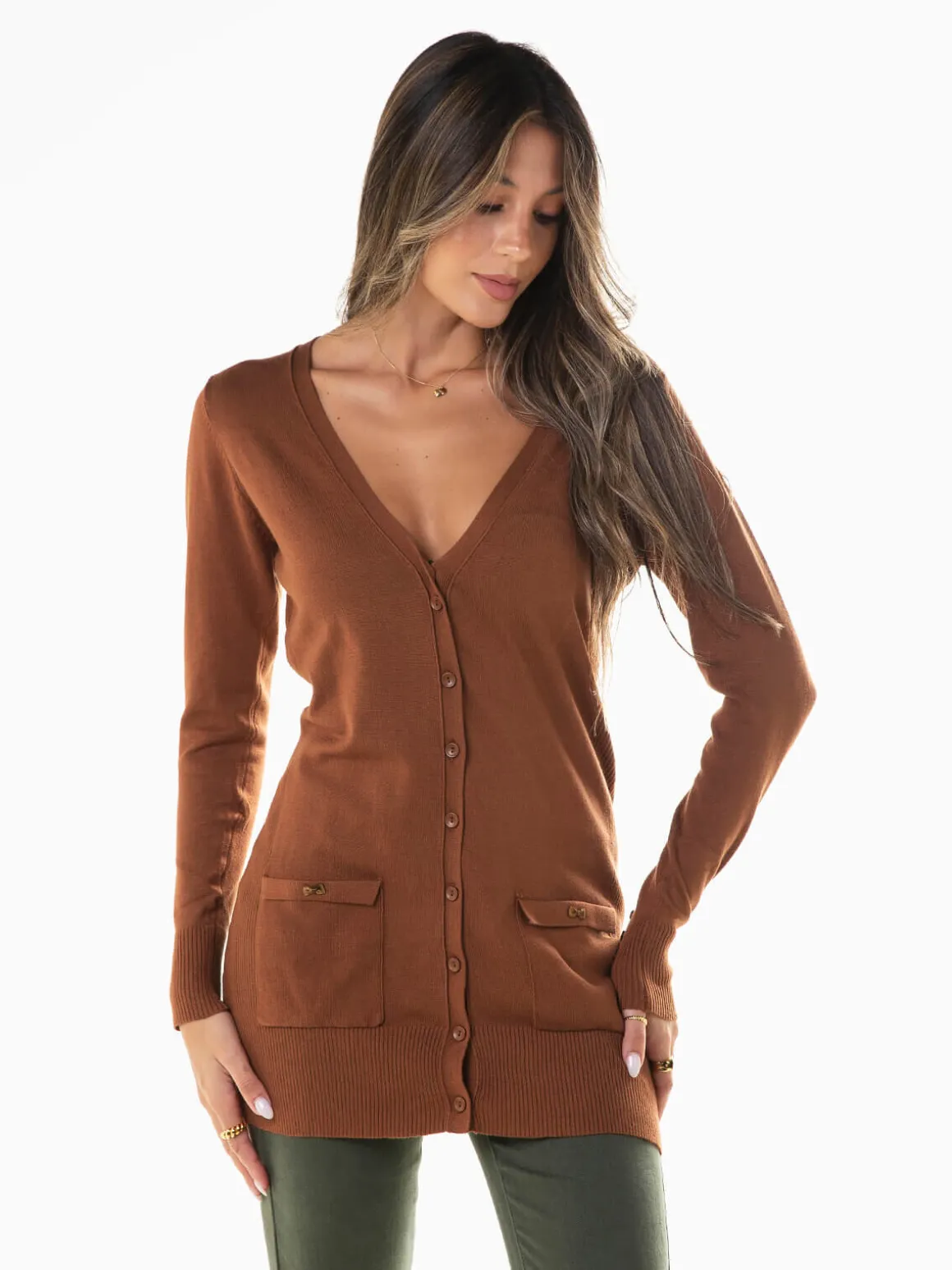 Casaco malha comprido com laços