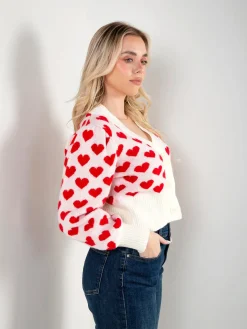 Casaco malha curto com corações