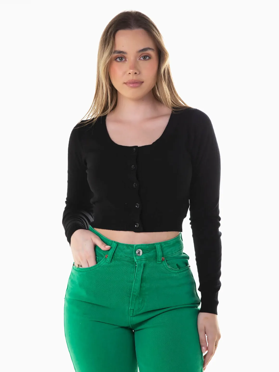 Casaco malha estilo bolero com botões