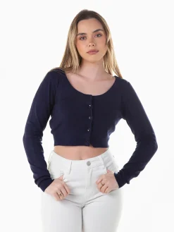 Casaco malha estilo bolero com botões