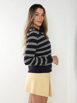 Casaco malha às riscas gola polo