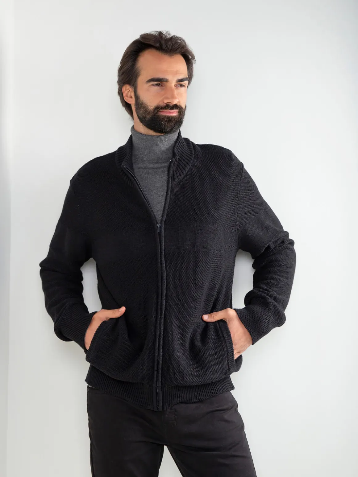 Casaco preto malha estruturada