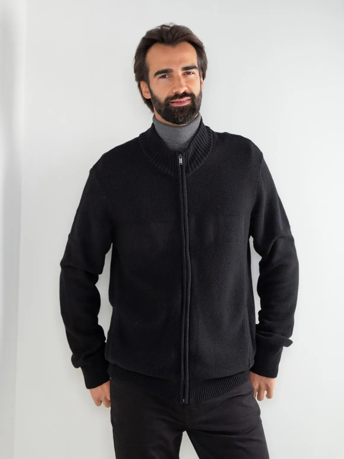 Casaco preto malha estruturada