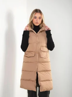 Colete comprido acolchoado com gola subida