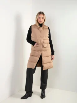 Colete comprido acolchoado com gola subida