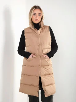 Colete comprido acolchoado com gola subida