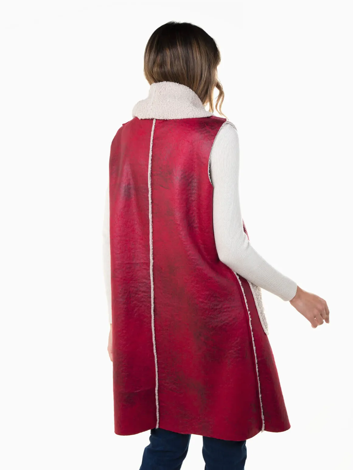 Colete comprido com forro efeito borrego