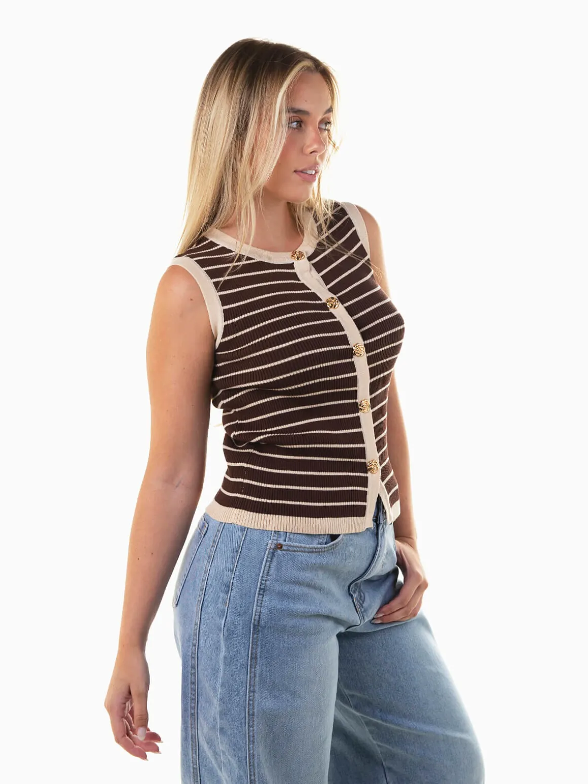 Colete de malha às riscas