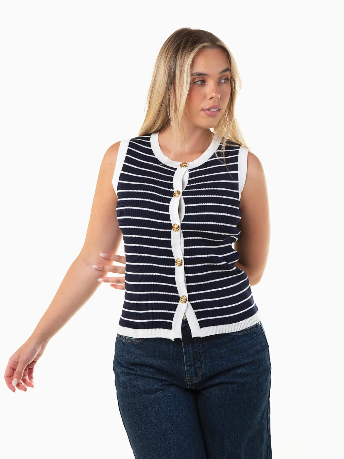 Colete de malha às riscas