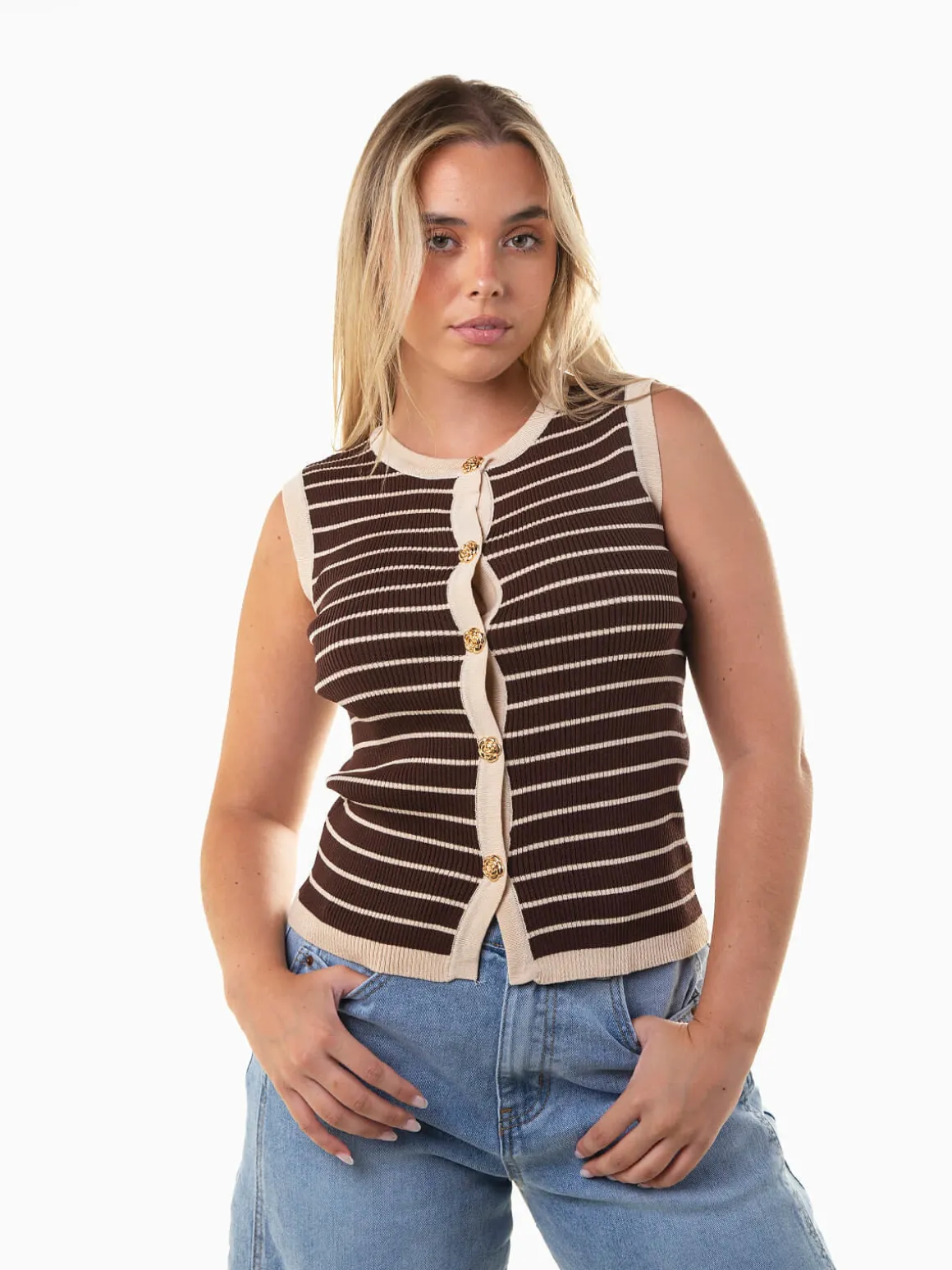 Colete de malha às riscas