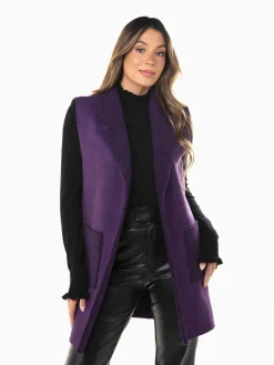 Colete efeito camurça com gola virada