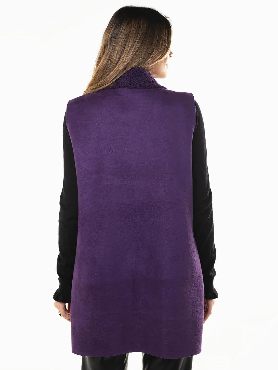 Colete efeito camurça com gola virada