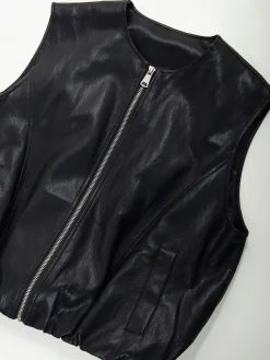 Colete efeito pele com decote redondo